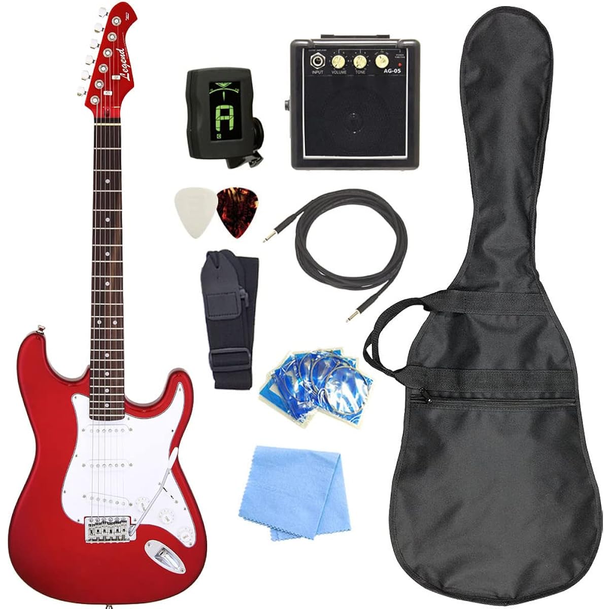 Electric guitar beginner set, Stratocaster type, with mini amp, 9-piece set, Legend LST-Z CACA [98765]