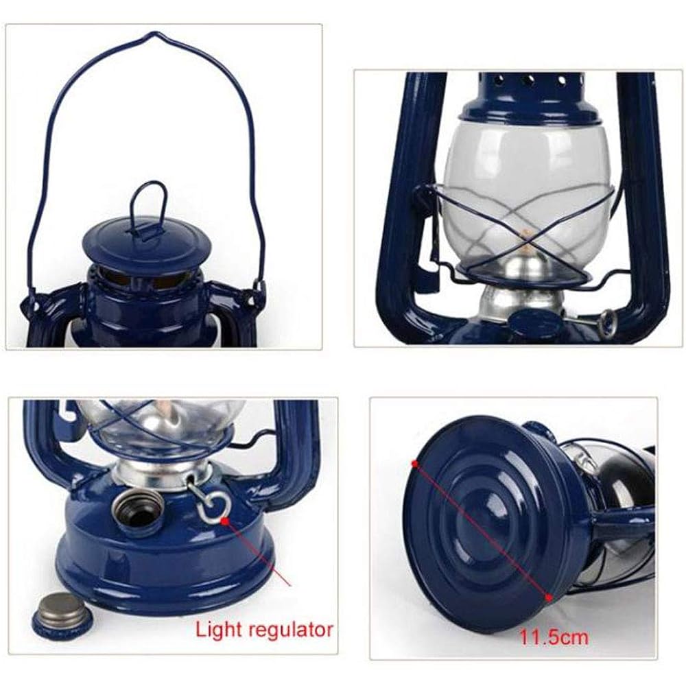 Oil Lantern Hurricane Lantern Outdoor Camping Solo Can Kerosene Lamp Antique LOD-02 (Light Blue)