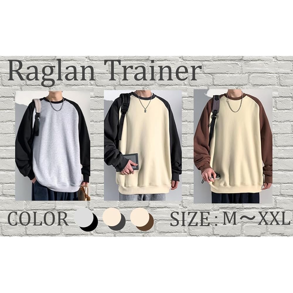 [ririka] Raglan Big Silhouette Oversized Loose Large Baseball Sports Long Sleeve Sweatshirt Men's