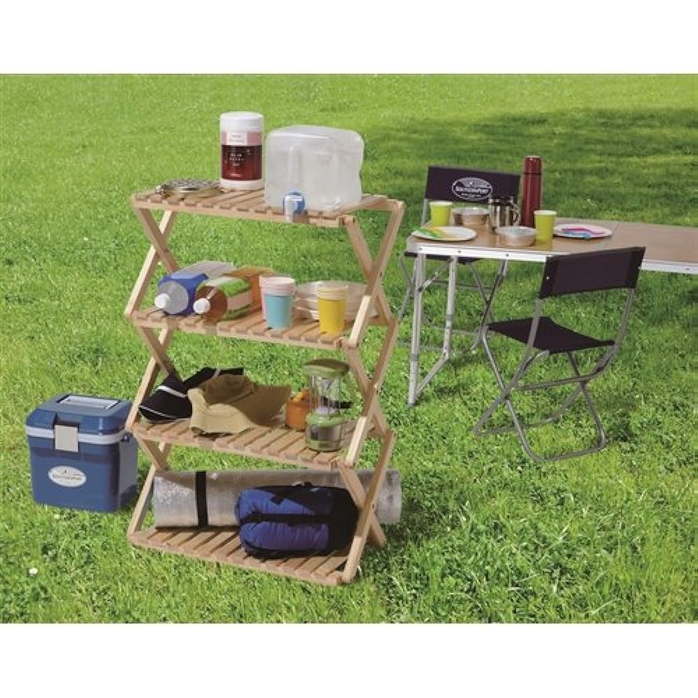 Konan Original Konan Rack Foldable Wooden Rack 4 Tiers Wide Type (Approx. Width 60 x Depth 30 x Height 87 cm)