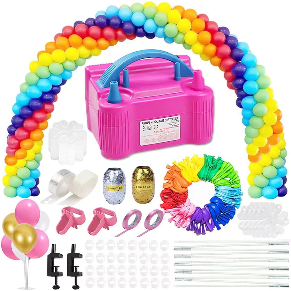 Balloon Pump Balloon Arch Kit, 170 Pcs Electric Balloon Air Pump Balloon Inflator with 12Ft Balloon Arch Stand and 100 Pcs Balloons for Birthday Wedding Party Christmas