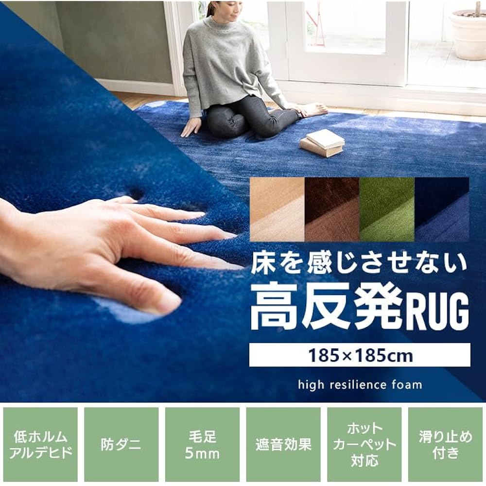 Iris Plaza Rug Carpet High Resilience Soundproof Anti-Slip All Seasons 185 x 185cm Green