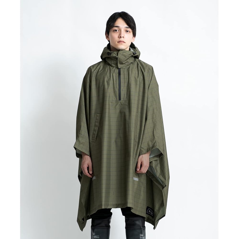KiU [2024] KiU Bicycle Glowing Reflective Print Heavy Rain Compatible Storage Bag [VISIBLE GRID] Bicycle Poncho Type.A Visible Grid Khaki K203-246