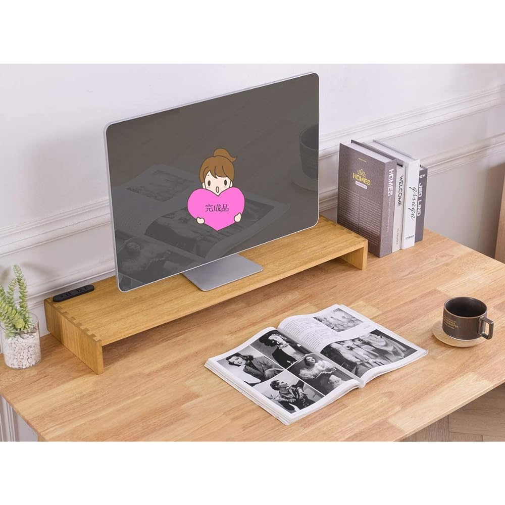 KIRIGEN Paulownia Desk Rack PC Stand Desktop Shelf Width 800mm with Outlet Storage Desktop Stand Wooden Finished Product Monitor Stand Computer Rack Desktop Natural