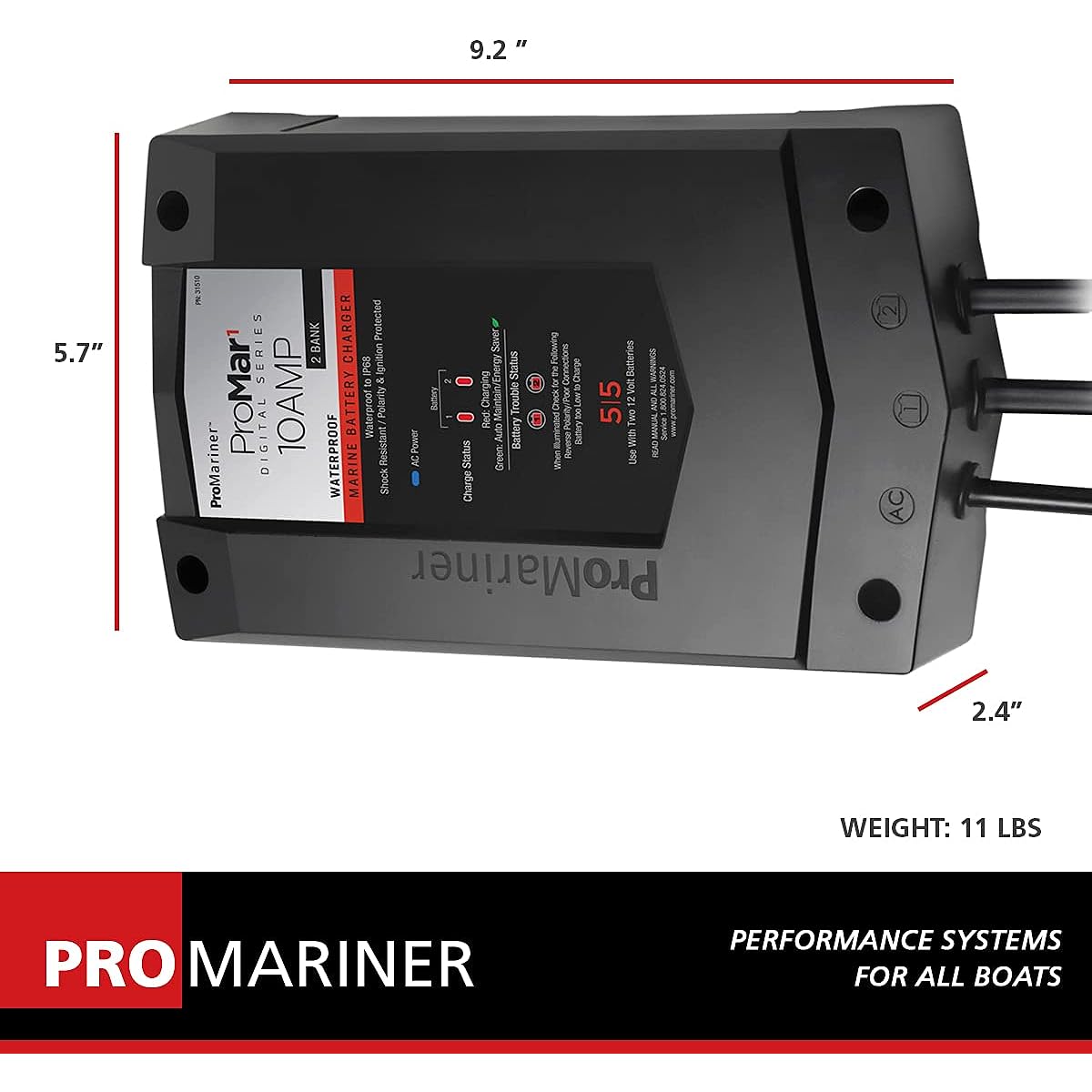 ProMariner Batt Chgr ProMar1 DS 12V 10A 2 Banks