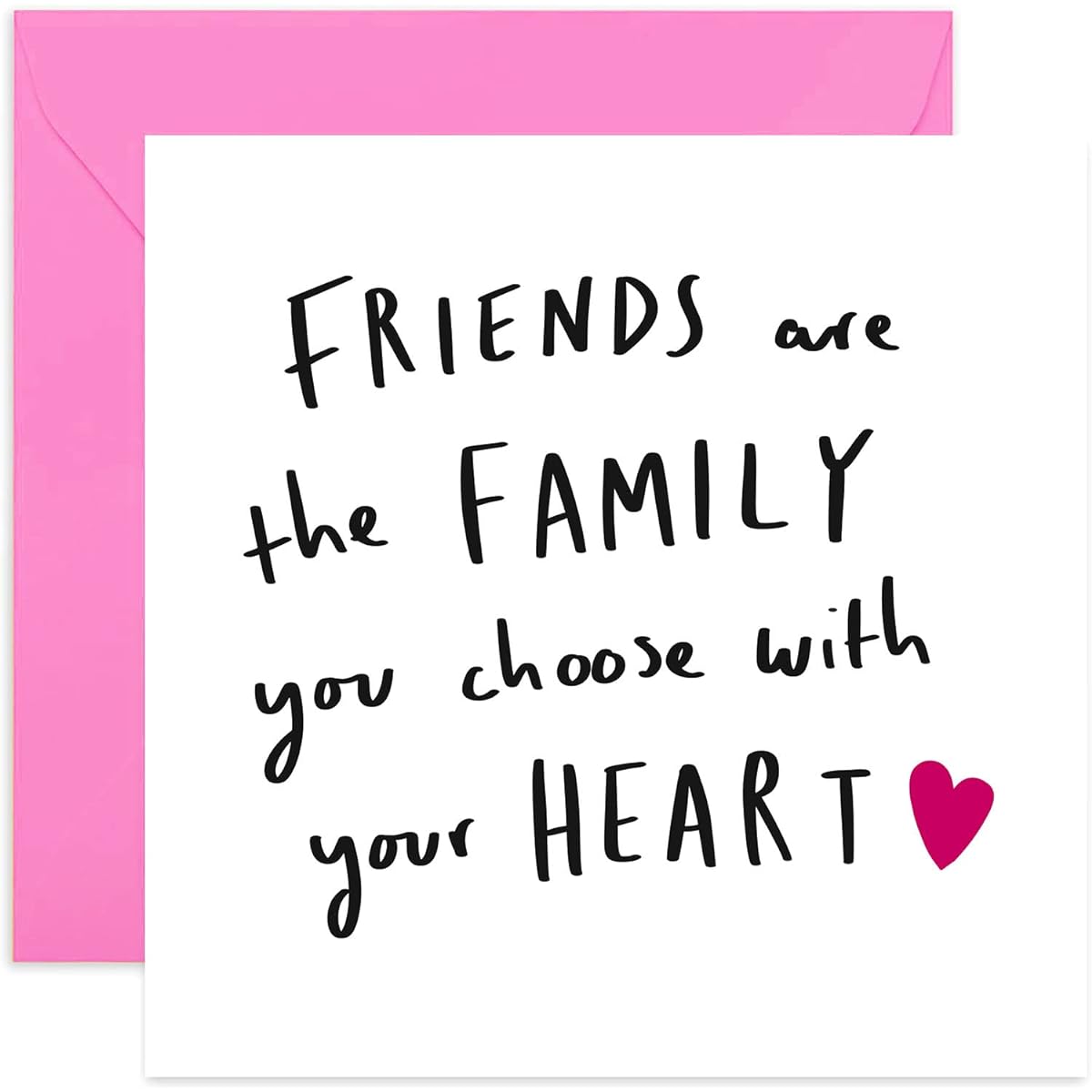 Old English Co. Friends are Family Card - Heartfelt Hand Lettered Friendship Card for That Special Someone | BFF Birthday Card for Men and Women | Blank Inside & Envelope Included