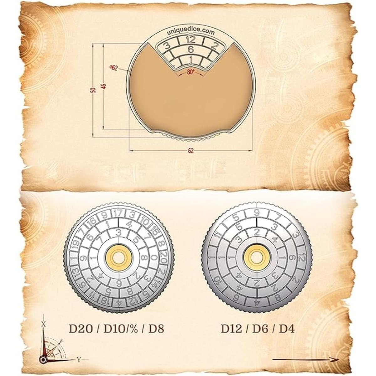 UD 7-in-1 Roulette Dice Dungeons and Dragons Dice Steampunk Theme Metal Dice Set D&D Roleplaying Dice Multipurpose Dice for Roleplaying Games (Rolled Plated Red Copper Color)