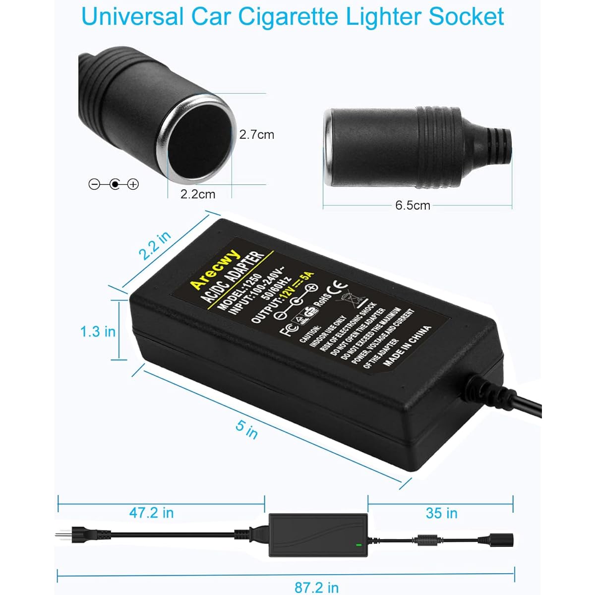 12V 5A Power Adapter AC 100-240V to DC 12V 5A 60W AC DC Power Adapter US Plug Switching PC Power Cord for LCD Monitor LED Strip Light