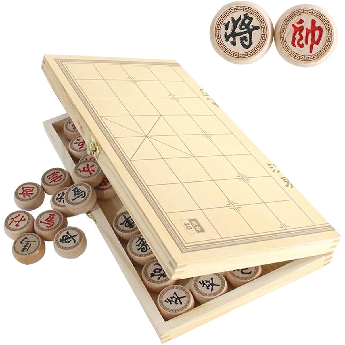 Luoyer 14" Wooden Foldable Chinese Chess Xiangqi Travel Game Set with Wooden Chess Pieces, Traditional Tabletop Strategy and Skill Game for Teens and Adults
