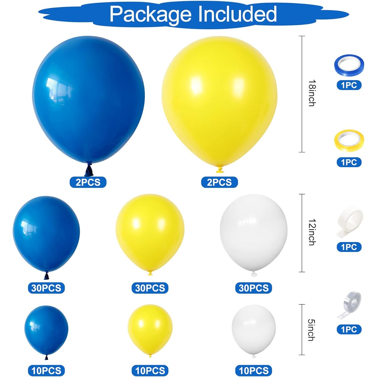 124pcs Blue Yellow White Balloon Garland Arch Kit 18 12 5 inch Matte Blue White Yellow Balloon Garland Kit for Birthday Baby Shower Wedding Anniversary Picnic Festival Party