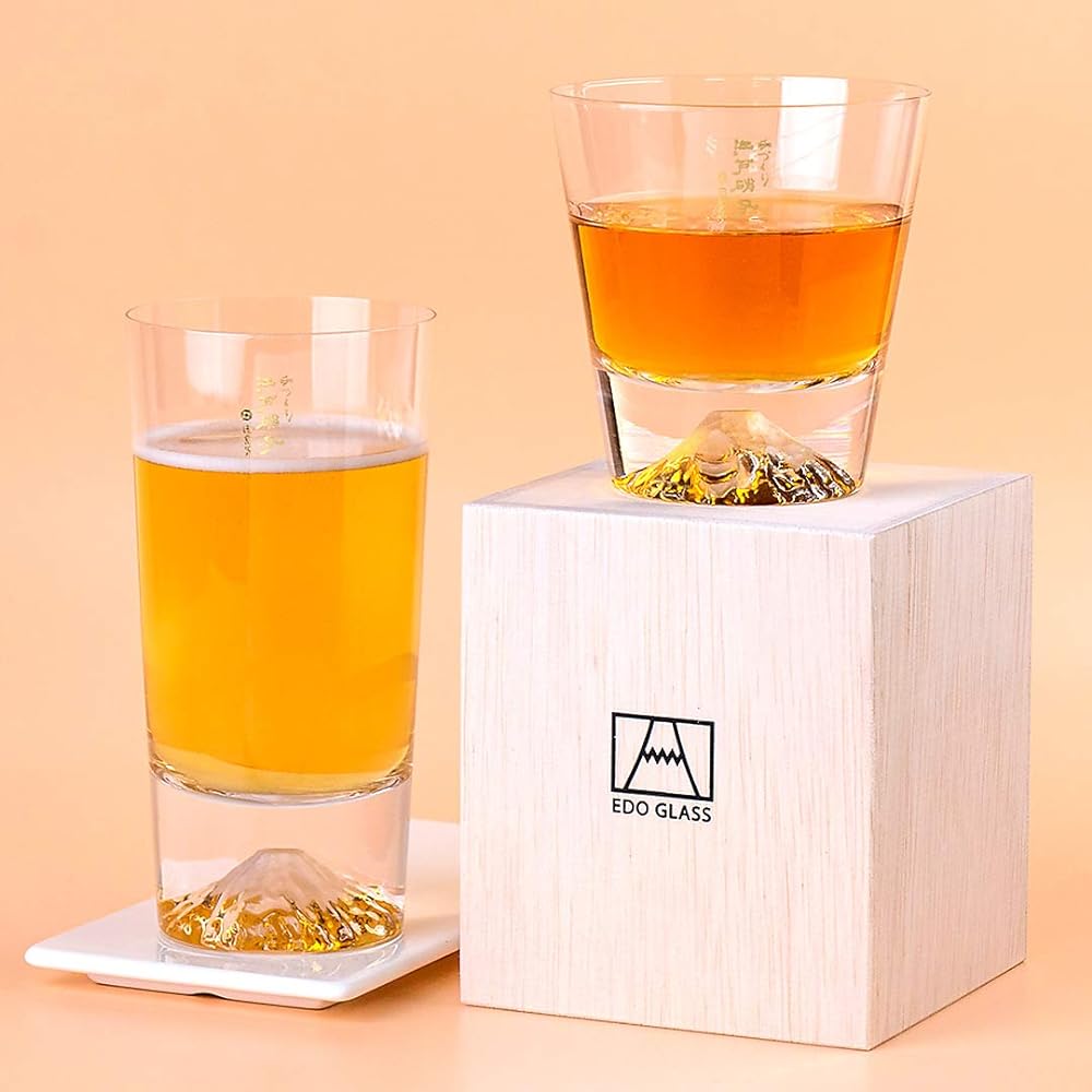 [Mt. Fuji Glass] [Tajima Glass] Mt. Fuji Rocks Glass (Plain) Mt. Fuji Tumbler Glass Pair Set TG15-015-R TG15-015-T Set of 2 Edo Glass Mt. Fuji Whiskey Glass Beer Glass Beer Glass Thirty-Six Views of Mt. Fuji Postcard Included