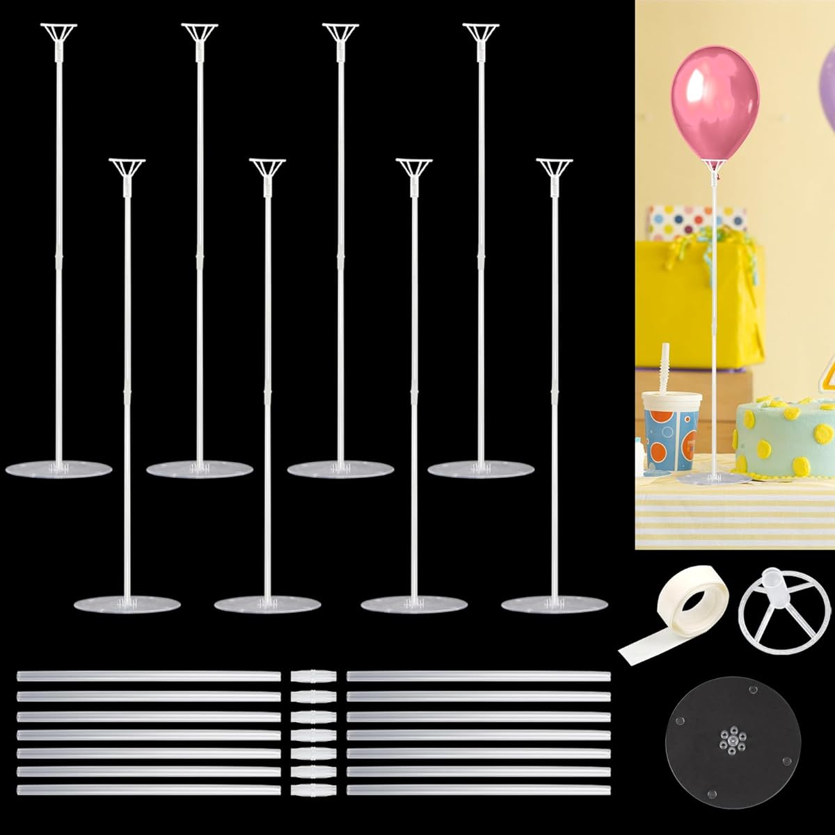 OurWarm 10 Sets 28" Balloon Stand Kit Balloon Holder Stick for Table Top Centerpieces with Base Baby Shower Birthday Party Graduation Wedding Decorations