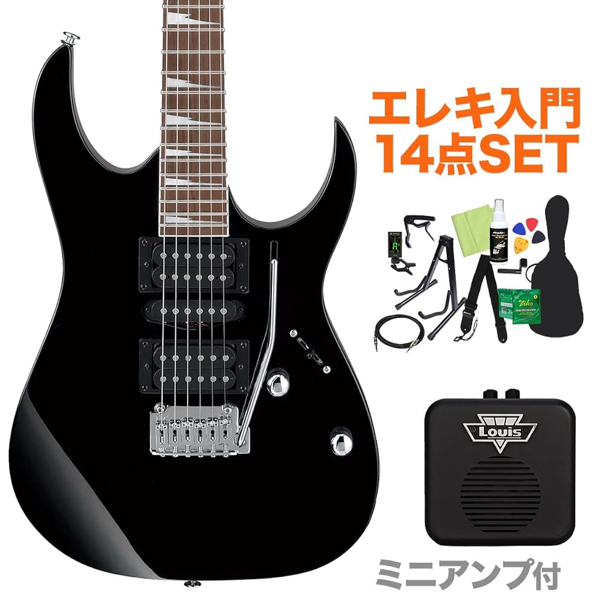 Gio Ibanez GRG170DX BKN (Black Night) Electric Guitar Beginner 14-piece Set [With Mini Amplifier] Gio Ibanez