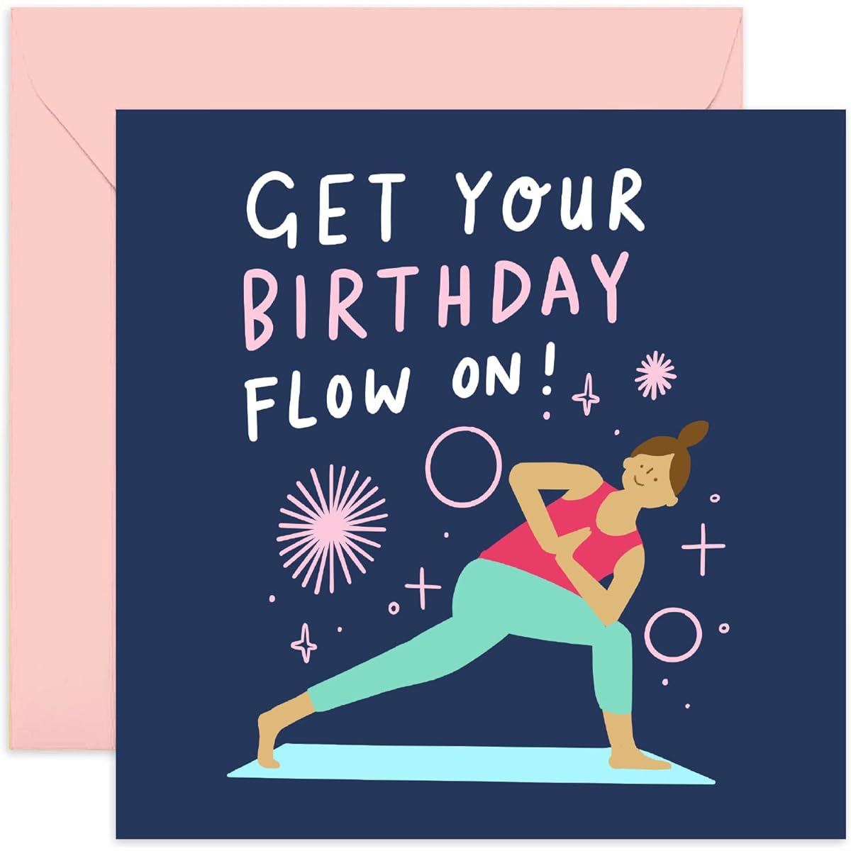 Old English Co. Birthday Yoga Flow Birthday Card for Him or Her - Yogi Birthday Greeting Card for Women or Men - Cute Yoga Happy Birthday Card for Friends and Family | Blank Inside with Envelope
