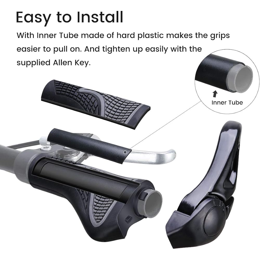Bicycle Handlebar Grip MTB Grip Bar End Ergonomic Design with Bar End Suitable for Handlebar Diameter 22.2mm BY PRUNUS