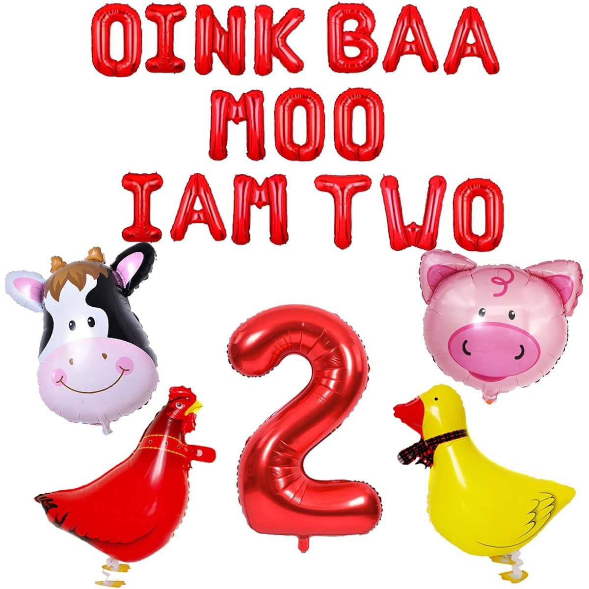 Farm Animals 2nd Birthday Party Decorations Oink Baa Moo Im 2 Birthday Balloon Banners Farm Animals Walking Balloons for Kids Farm Animals Cow Themed Party Supplies