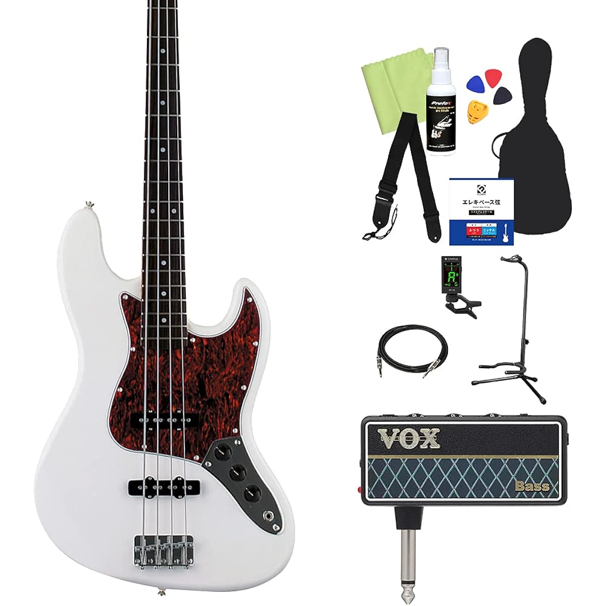 Photogenic JB-240/T3P WH Bass Beginner 12-piece set [with headphone amplifier] Jazz bass type Photogenic