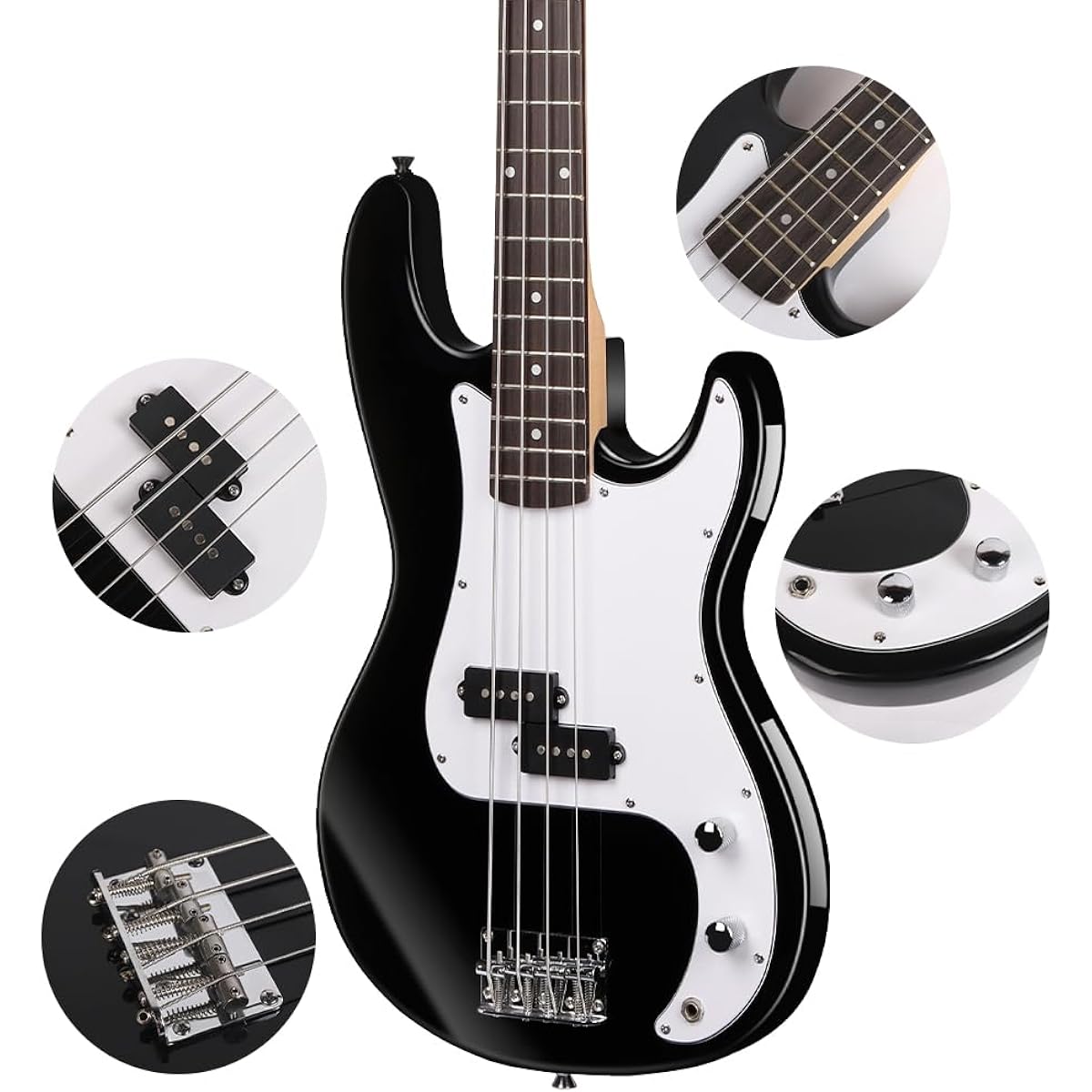 Bullfighter Electric Bass Set with Accessories Set, 4 String Bass Electric Bass Beginner Introductory Performance Rock Instrument Bass (Black-1)