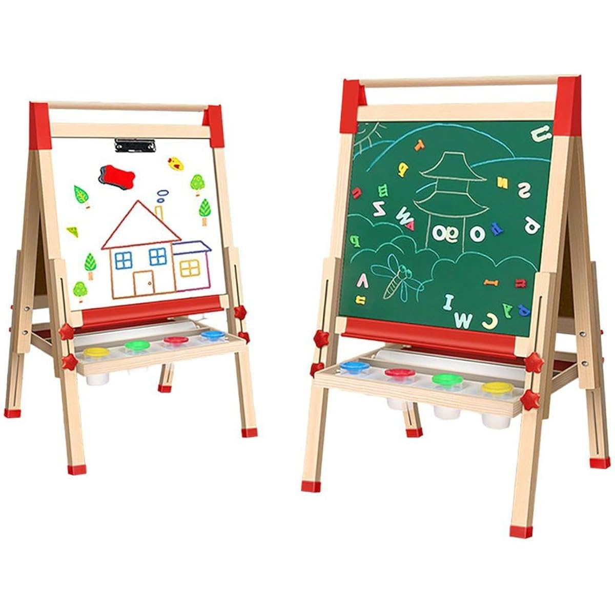 Galadim Wooden Art Easel for Kids (Double Sided) with Paper Roll, Adjustable Height 35.4" to 65" for Children Toddlers 3-6 6-12 12-16 GD-065-2