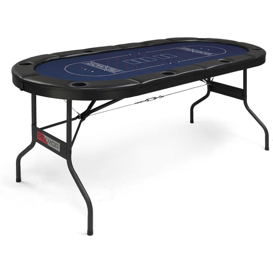 PEXMOR 8 Player Foldable Poker Table, Foldable Texas Hold'em Blackjack Casino Game Table with Deep Stainless Steel Cup Holders | Casino Grade Felt | Waterproof Cushion Rails, Fully Assembled