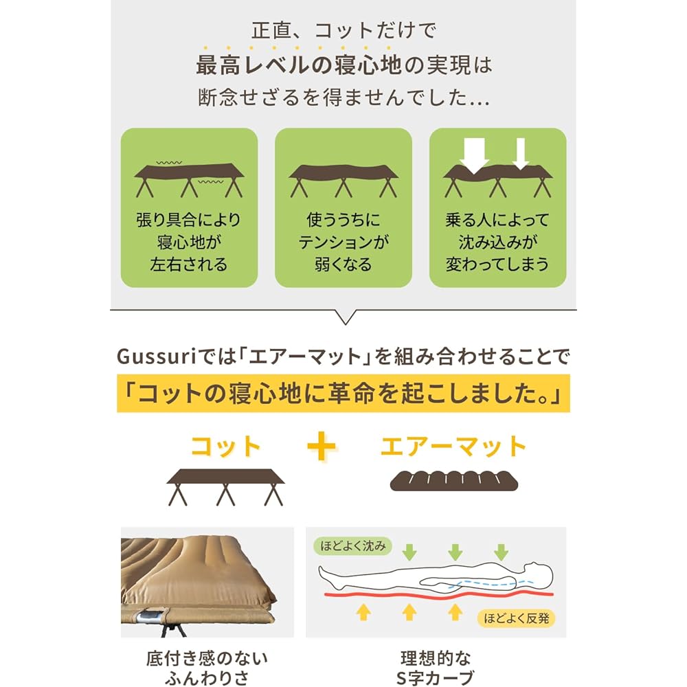 [A hot topic in the media] Cot Folding Bed Air Mat Air Bed "Automatic inflation in 60 seconds with one touch x High/low switchable x 210 cm x 76 cm x Load capacity 150 kg" [DOEARTH_ Air Mat Cot Gussuri]