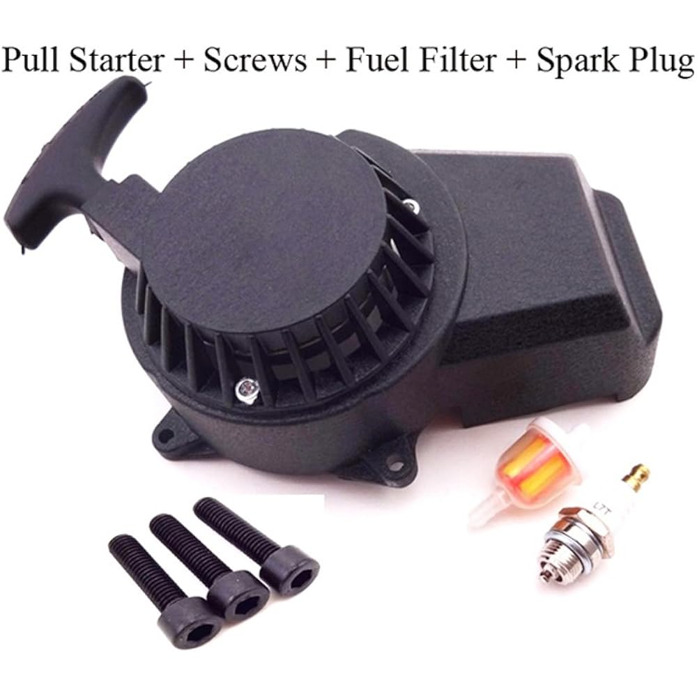 TC-Motor Black Aluminum Easy Recoil Pull Starter + Spark Plug + Fuel Filter + Screws 47cc 49cc Engine Parts Mini Moto Dirt Pocket Bike ATV Quad
