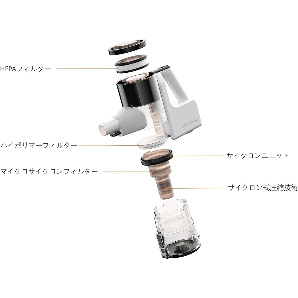 Stick Cleaner Vacuum Cleaner Cordless Cyclone Self-Propelled Power Head with Stand up to Garbage Disposal Line 0.4L / Maximum Capacity 0.7L White