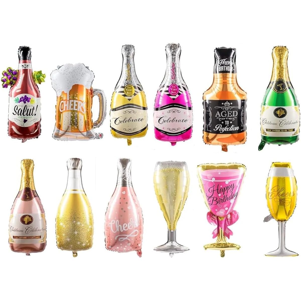 Gifts Champagne and Wine Bottle Balloons - 12 Foil Balloons - Birthday Bachelorette Engagement Party Decorations