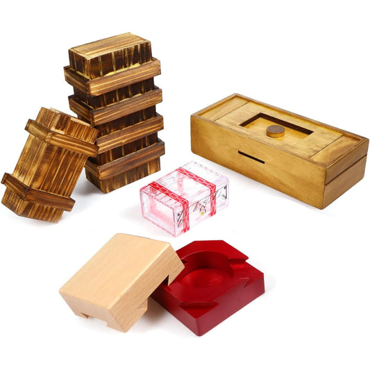 5 Pack Wooden Secret Box with Secret Compartment 3D Wooden Puzzle Box Secret Lock Box Wooden Puzzle Difficult Puzzle Gift Puzzle Game for Adults and Teens Party Supplies 5 Styles