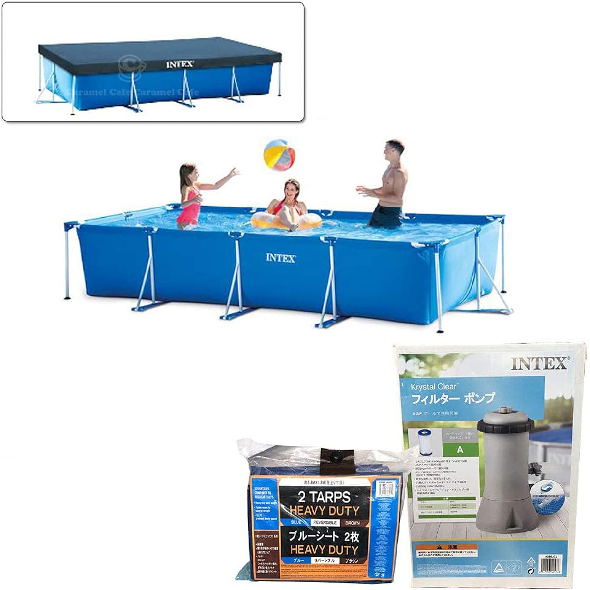 [INTEX] 3-piece set Pool 450 Blue sheet 2-piece set Filter pump 28637J Family size Pool cover set 450 x 220 x 84 cm