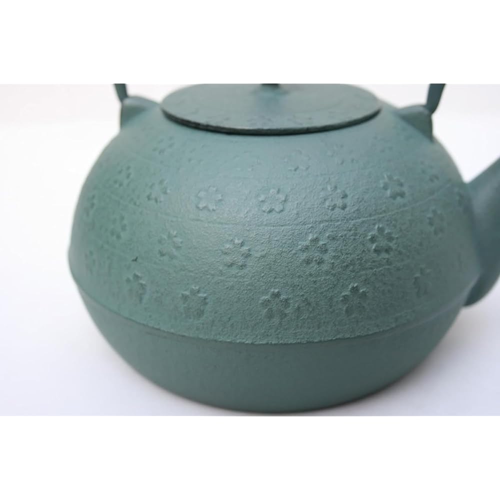 Ikenaga Tekko Nanbu Ironware Iron Kettle Made in Japan Kettle 1.2L Compatible with IH and Gas Fires Tea Container Iron Replenishment Shade Sakura Pattern Green Bamboo