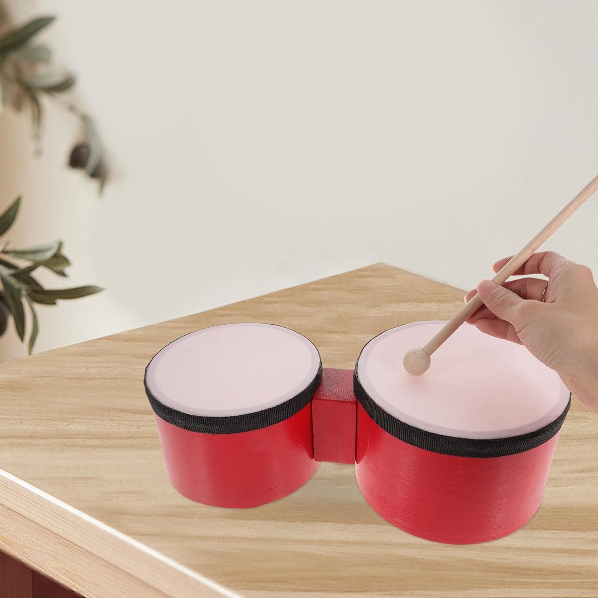 Orff Bongo Drums Set of 4 Wooden Bongo Drums for Adults Beginners Double Drum Head Tambourine with 2 Mallets Ages 9-12 Years Kids