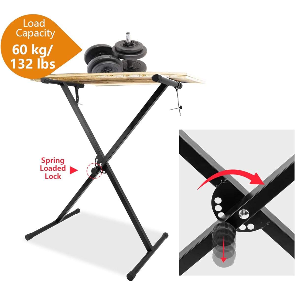 MUZNOTE Adjustable Keyboard Stand, Single X Piano Stand with Locking Straps, 6 Height Adjustments for 61, 76, 88 Keys