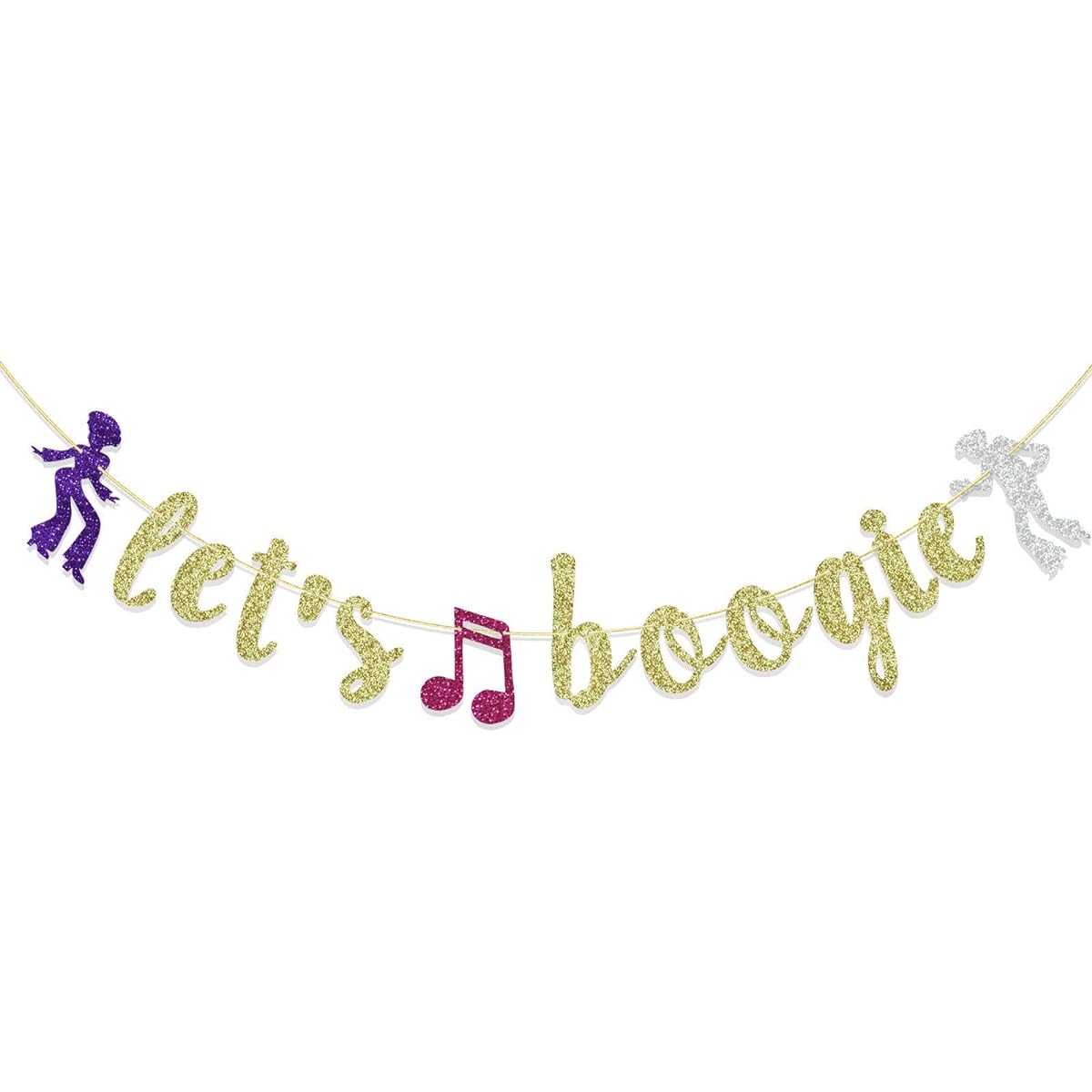 Let's Boogie Banner Disco Theme Birthday Party Decorations Boogie Dancer Party 70's 80's Theme Party Supplies (Gold Glitter)