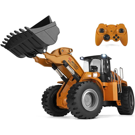RC Metal Remote Control Bulldozer 1/14 Full Function Remote Control Wheel Loader Construction Tractor, Alloy Engineering Vehicle Toy with 2.4Ghz Transmitter and Metal Excavator, Simulation Sound