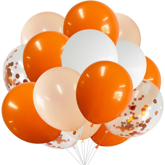 ANSOMO Orange Latex Balloons Party Decorations 12 Inch 50pcs White Matte Burnt Pastel Confetti Orange Balloons Ribbon for Wedding Birthday Bridal Baby Shower Graduation Bachelorette Decor Supplies