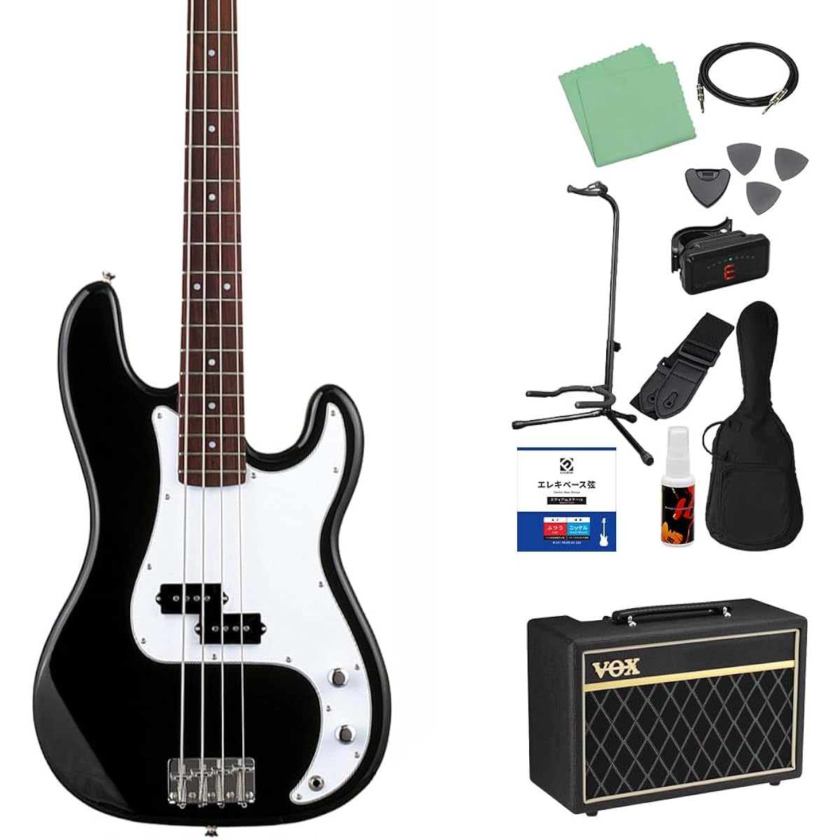 Photogenic PB-240/W3P BK Bass Beginner 12-piece set [With VOX amp] Precision bass type Photogenic