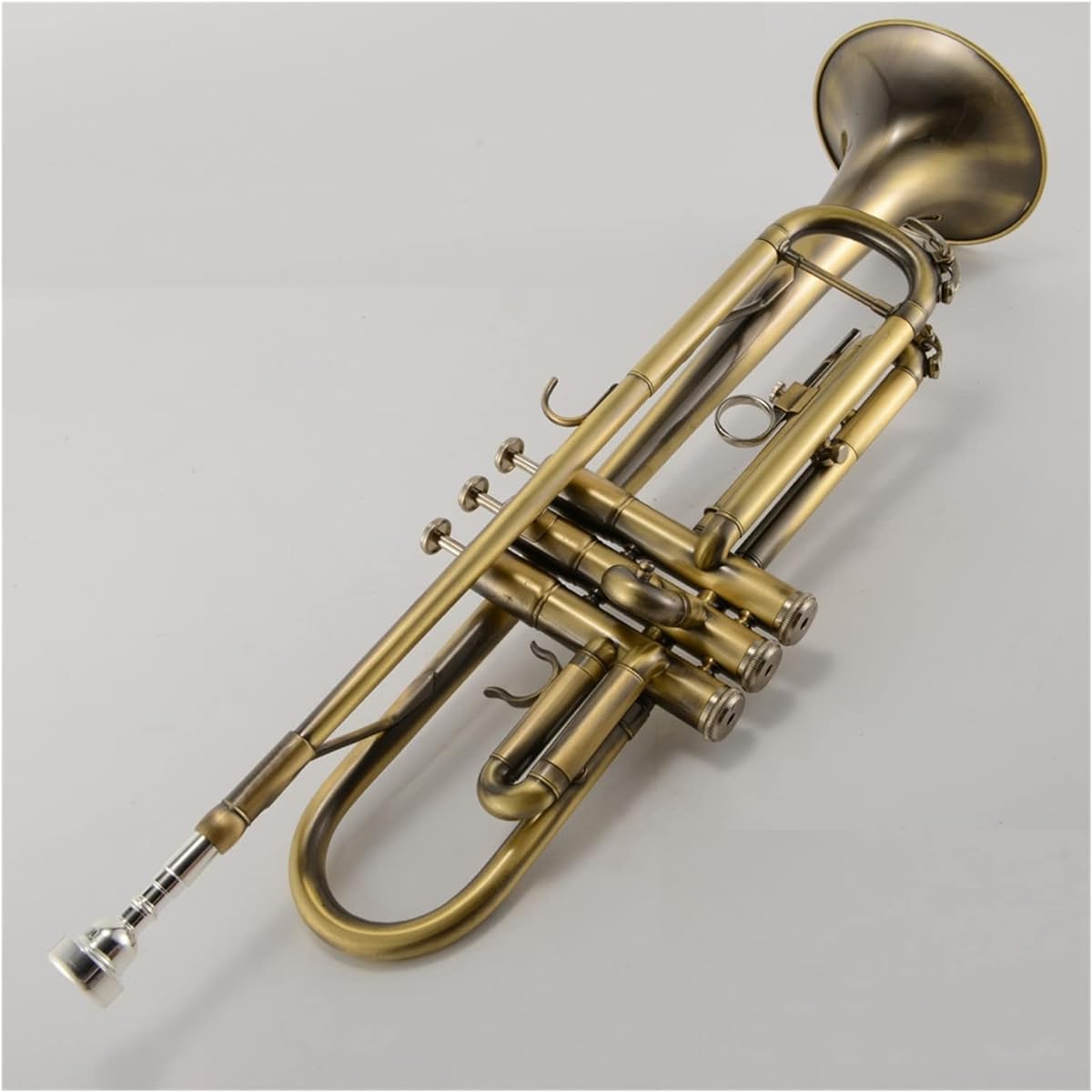 Brass B Flat Three Tone Trumpet Instrument Green Antique Beginner Entertainment
