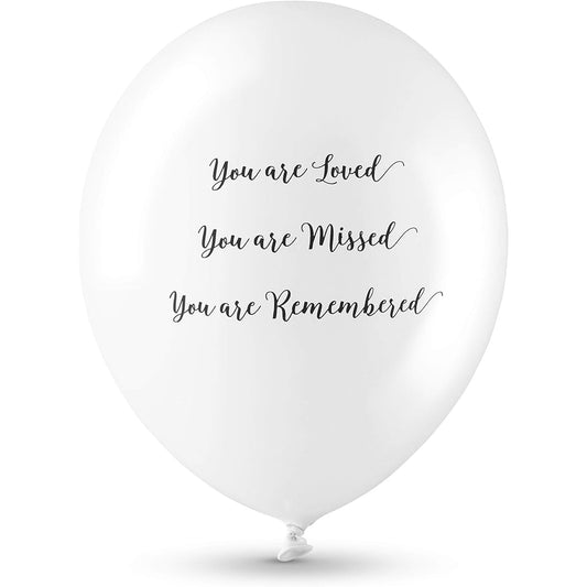Angel & Dove Funeral Remembrance Balloons - 25 White, Biodegradable "You are Loved, Missed, Remembered"