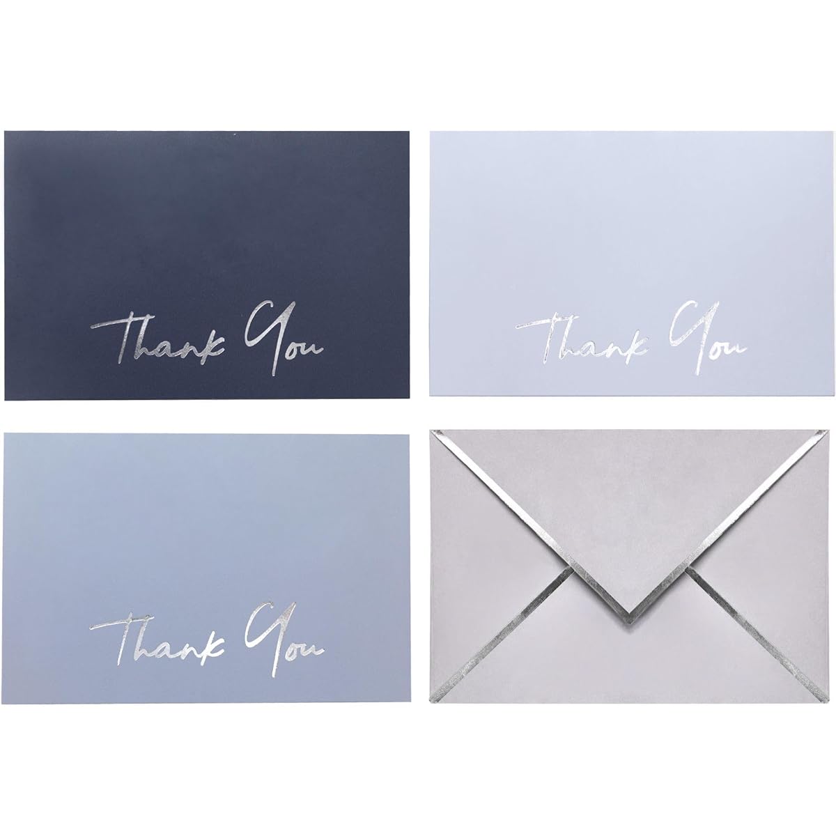 Heavy Duty Thank You Cards with Envelopes, Pack of 36, Silver Thank You Notes, 4x6 Inch, Baby Shower Thank You Cards, Wedding Thank You Cards, Small Business, Graduation, Funeral, Teachers (Dusty Blue)