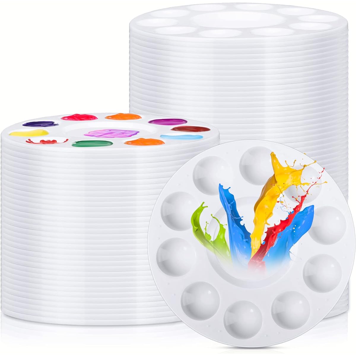 200 Pieces Paint Tray Palette Plastic Round Paint Palette Plastic Paint Palette White Washable Paint Tray Paint Holder Kids Student Adults Art Painting Class School Craft Project Supplies