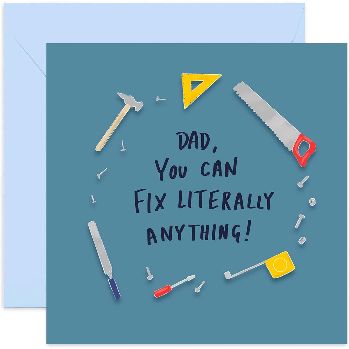 Old English Co. Dad Fix Anything DIY Birthday Card - Fun Joke Greeting Card from Son or Daughter | Home Fix Hammer and Nails Card | Blank Inside & Envelope Included