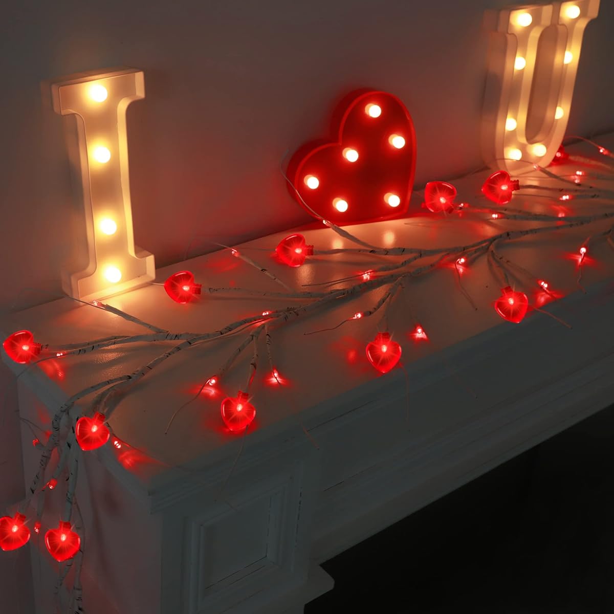 Valentine's Day Decoration Willow Vine Twig Decoration Garland with Lights
