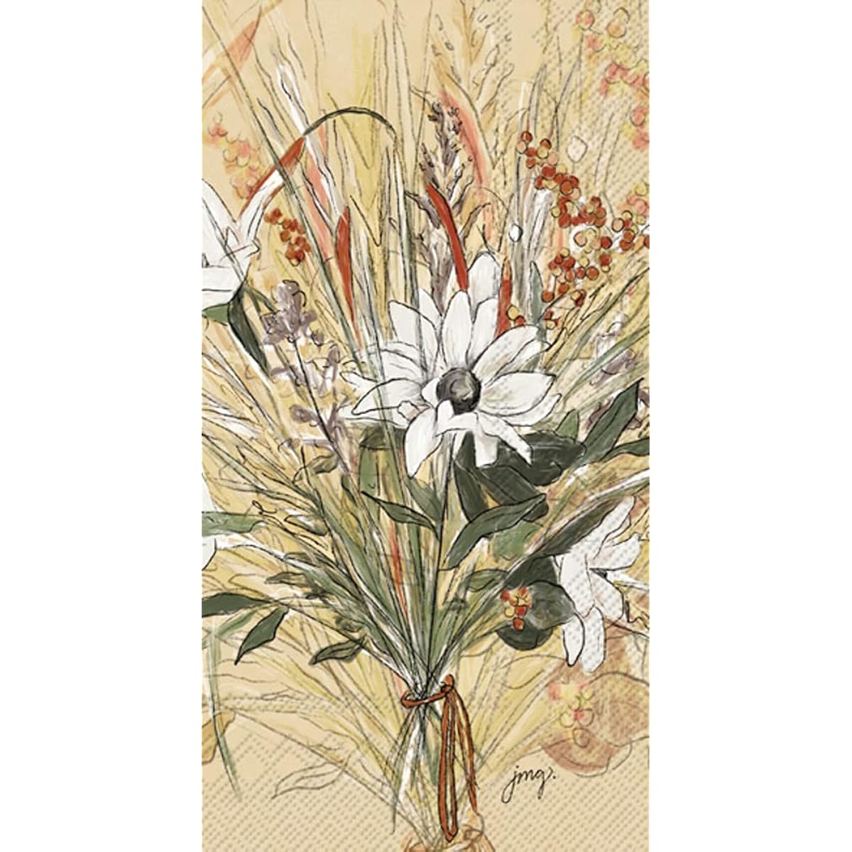 Boston International IHR 3-Ply Guest Towels for Buffets, Fall, Halloween, Thanksgiving, Paper Napkins, 16-Count, Fall Flowers