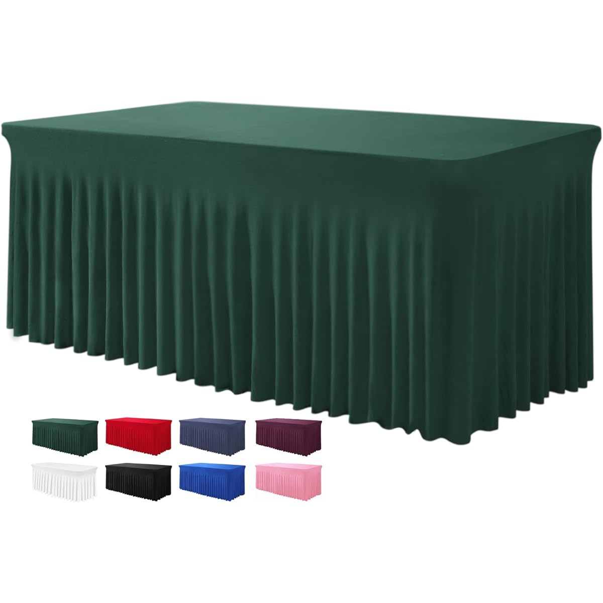 BDDC Table Skirt for Rectangular Table 8ft - One Piece Hunter Green Table Cover for 8ft Tables Wrinkle Free Ruffled Elastic Table Cover Table Skirt for Banquets Parties