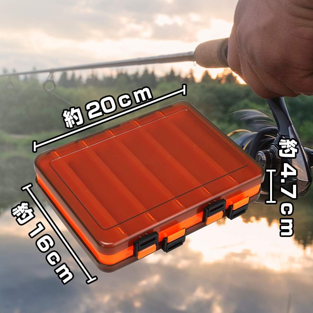 AINetJP Reversible Tackle Box Fishing Tackle Storage Lure Case Double Door Portable (Set of 2, Orange)