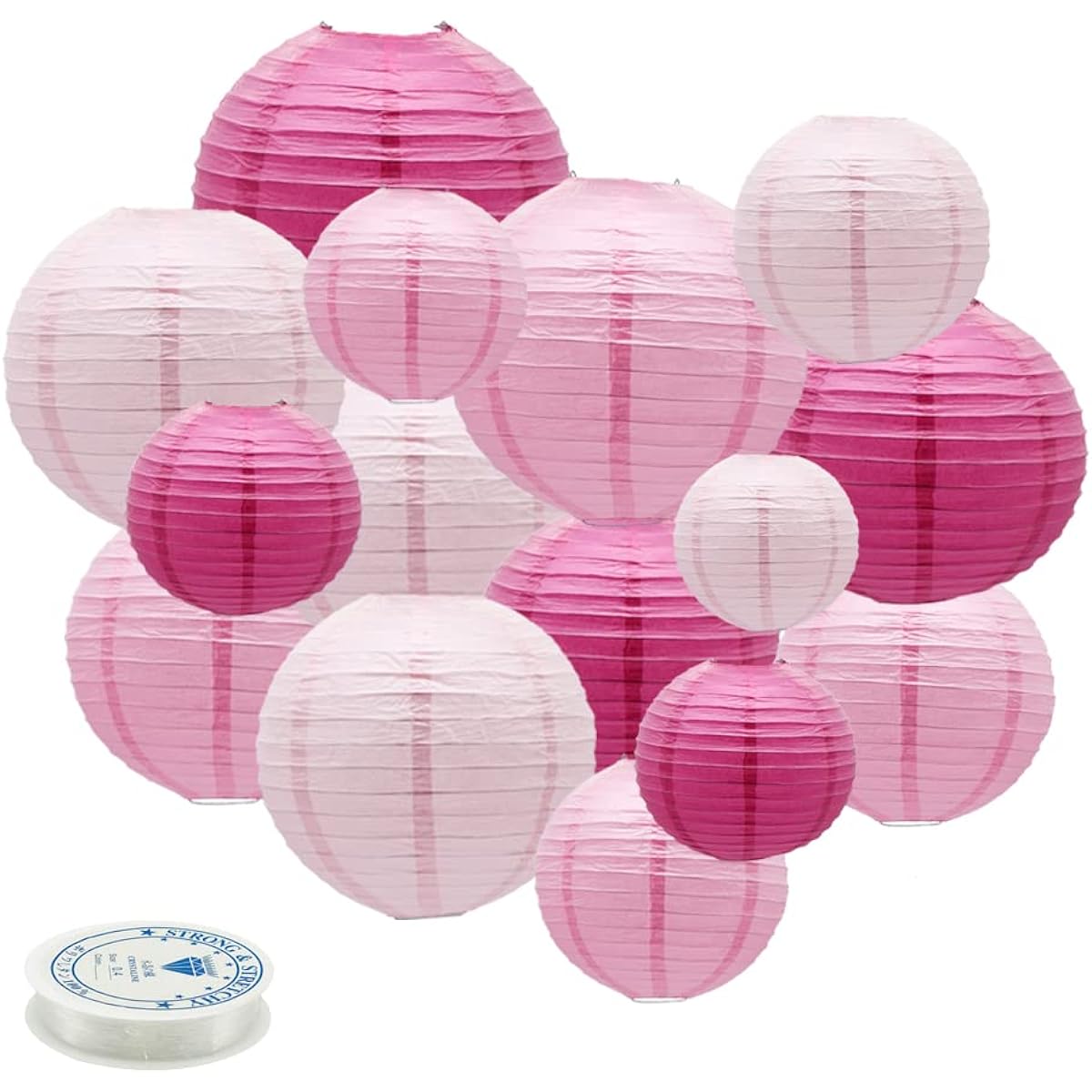 Meiduo 15pcs Round Chinese Paper Lantern Decorations for Wedding Birthday Party Valentine's Day Baby Shower Decorations (Pink)