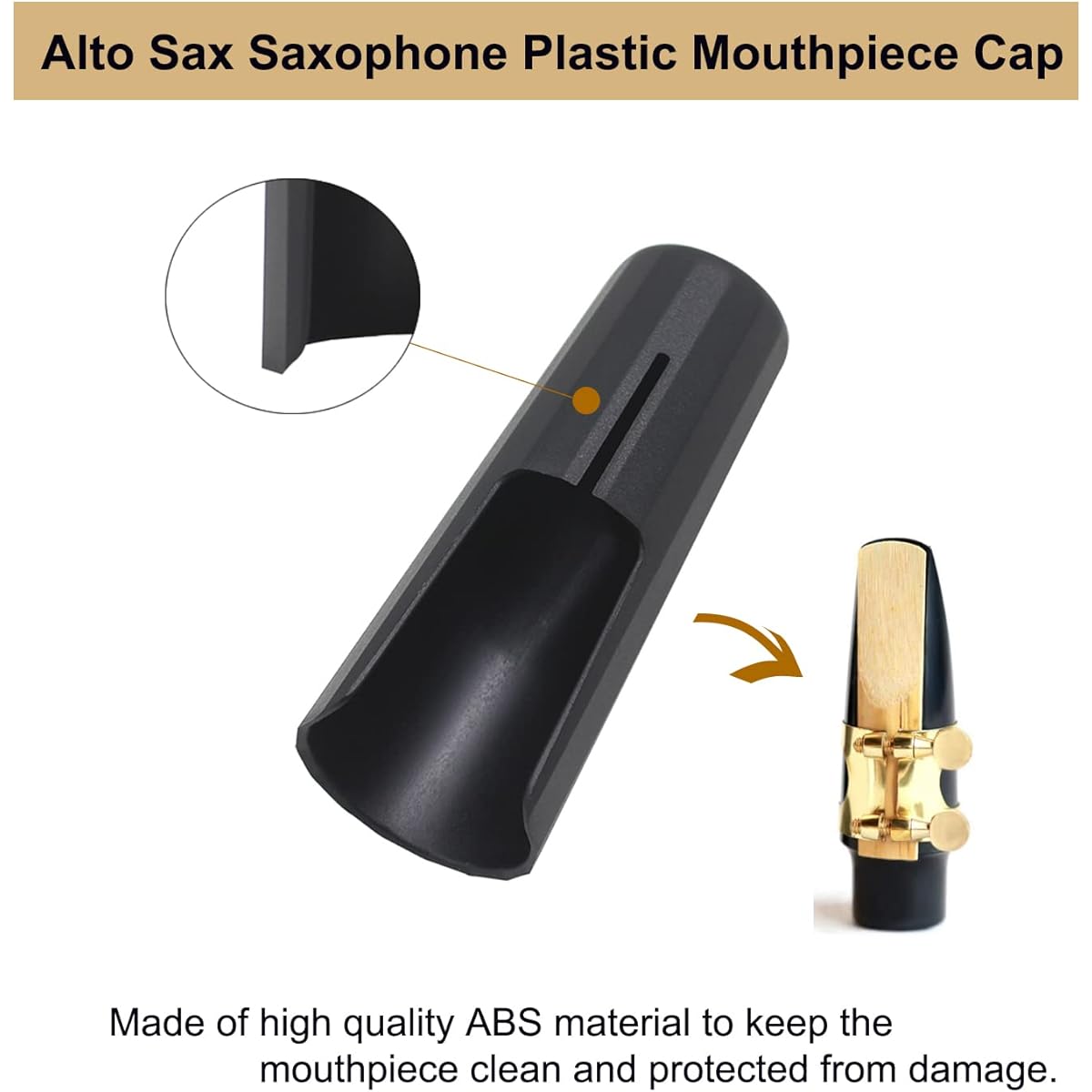 PU Leather Alto Saxophone Ligature Clip Fastener with Saxophone Mouthpiece Plastic Cap for Alto Saxophone