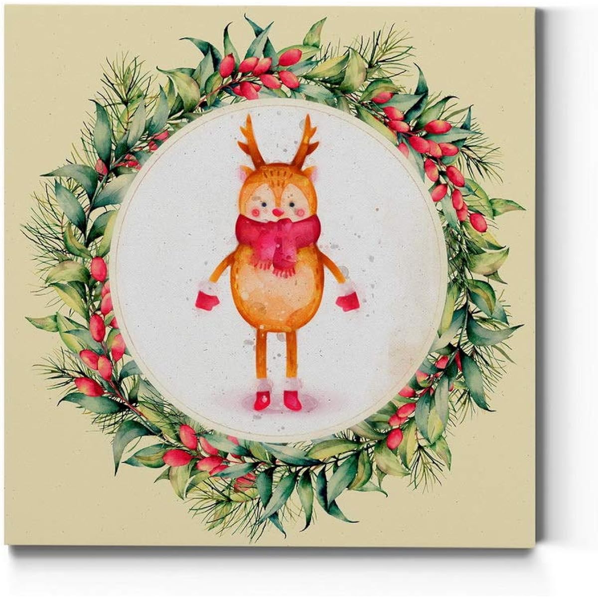 Renditions Gallery Christmas, Canvas Wall Art, Holiday Decor, Joy, Tidings, Yule, Holiday Love, Tinsel, Christmas Cookies - Reindeer Wreath - 24X24