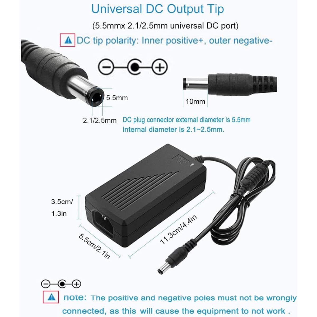 MTYTOT 12V 5Amp Power Adapter 100V-240V AC to DC 12 Volt 5A 3Amp 2A 1A AC/DC Power Adapter Supply Transformer 5.5mmX 2.5mm 2.1mm Plug for 12V LED Strip Light Security Camera
